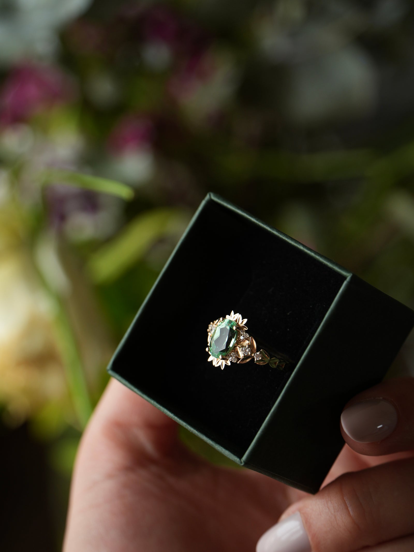 Laurel | Green Lab Sapphire 6x9mm & Lab Diamonds