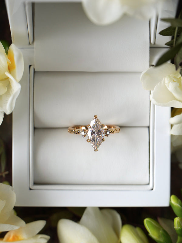 Willow | Marquise Moissanite, Lab Diamond Gold Leaves