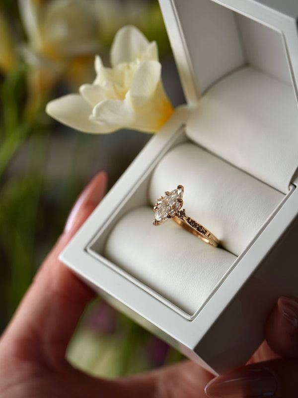 Willow | Marquise Moissanite, Lab Diamond Gold Leaves