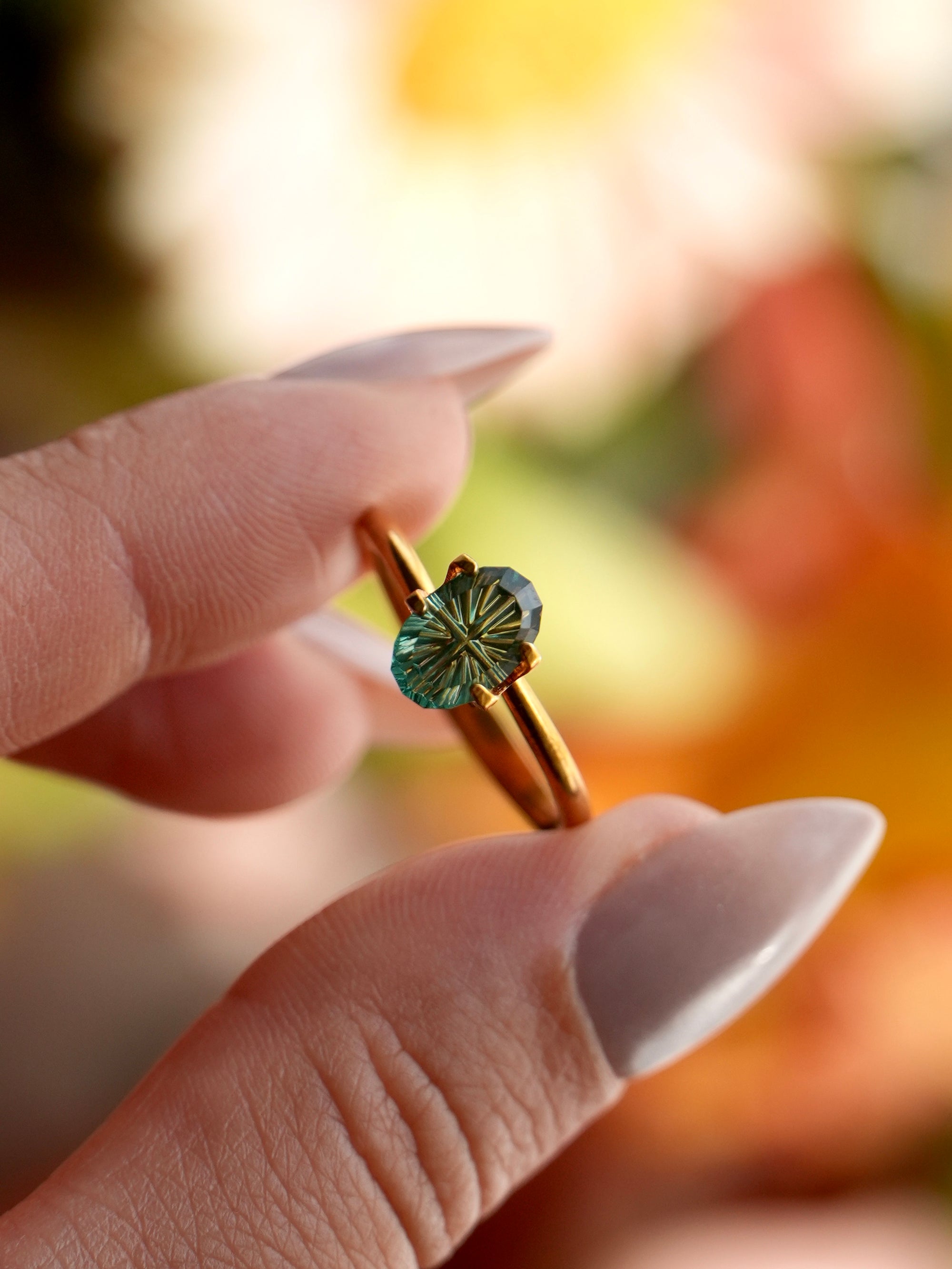 Fantasy cut Oval Lab Green Sapphire 9x6mm