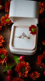 Marquise engagement ring yellow white gold leaves moissanite diamonds unique ring jewellery 