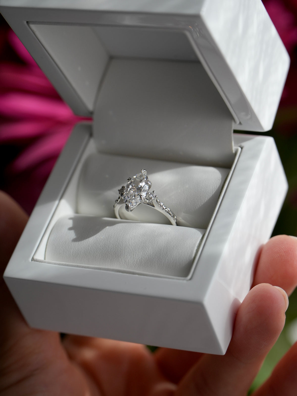 Willow | Marquise Moissanite, Lab Diamond Gold Leaves