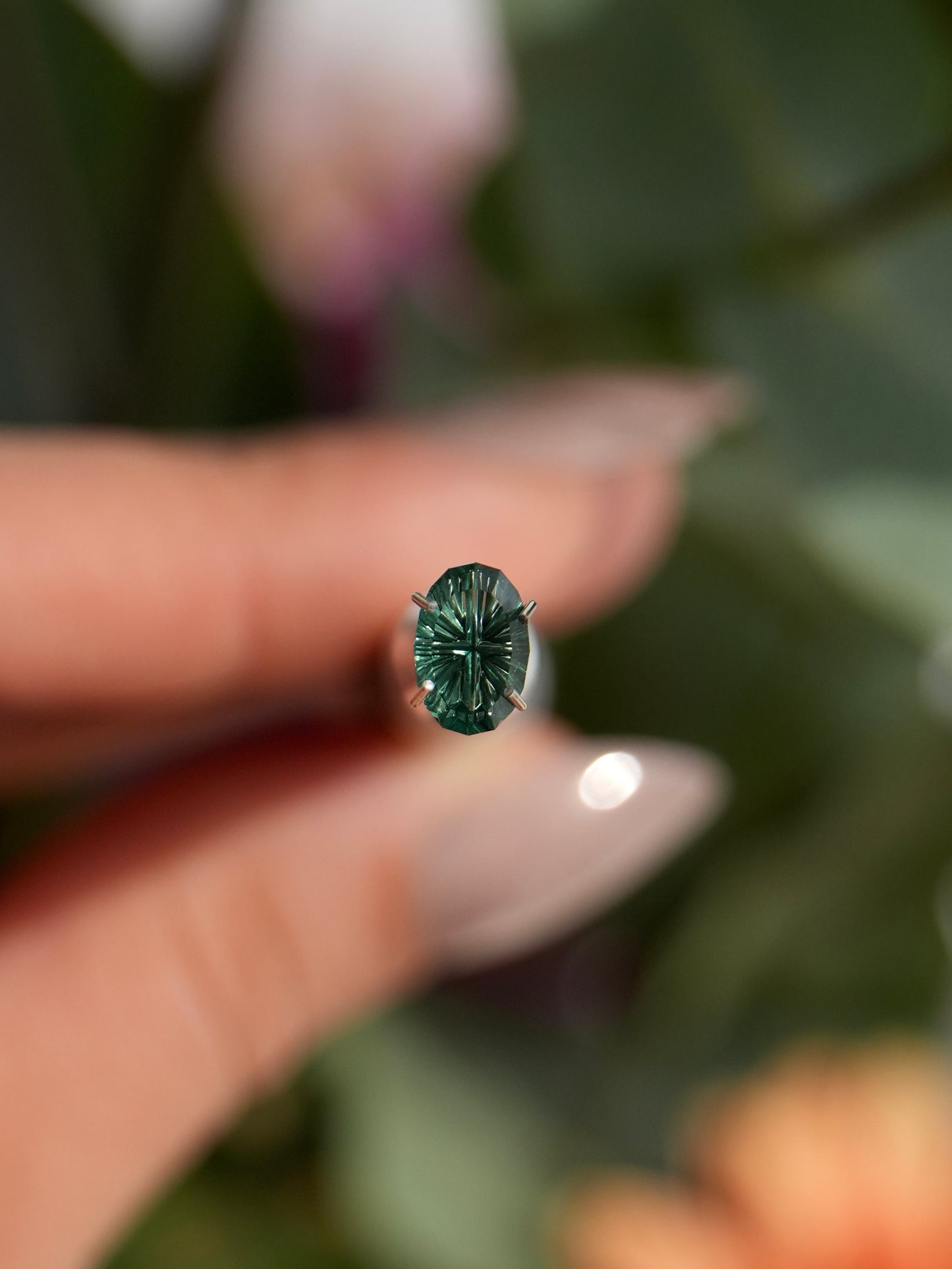 Fantasy cut Oval Lab Green Sapphire 9x6mm