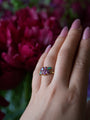 Aurora |  Cluster round Lab Sapphire & marquise Moissanite