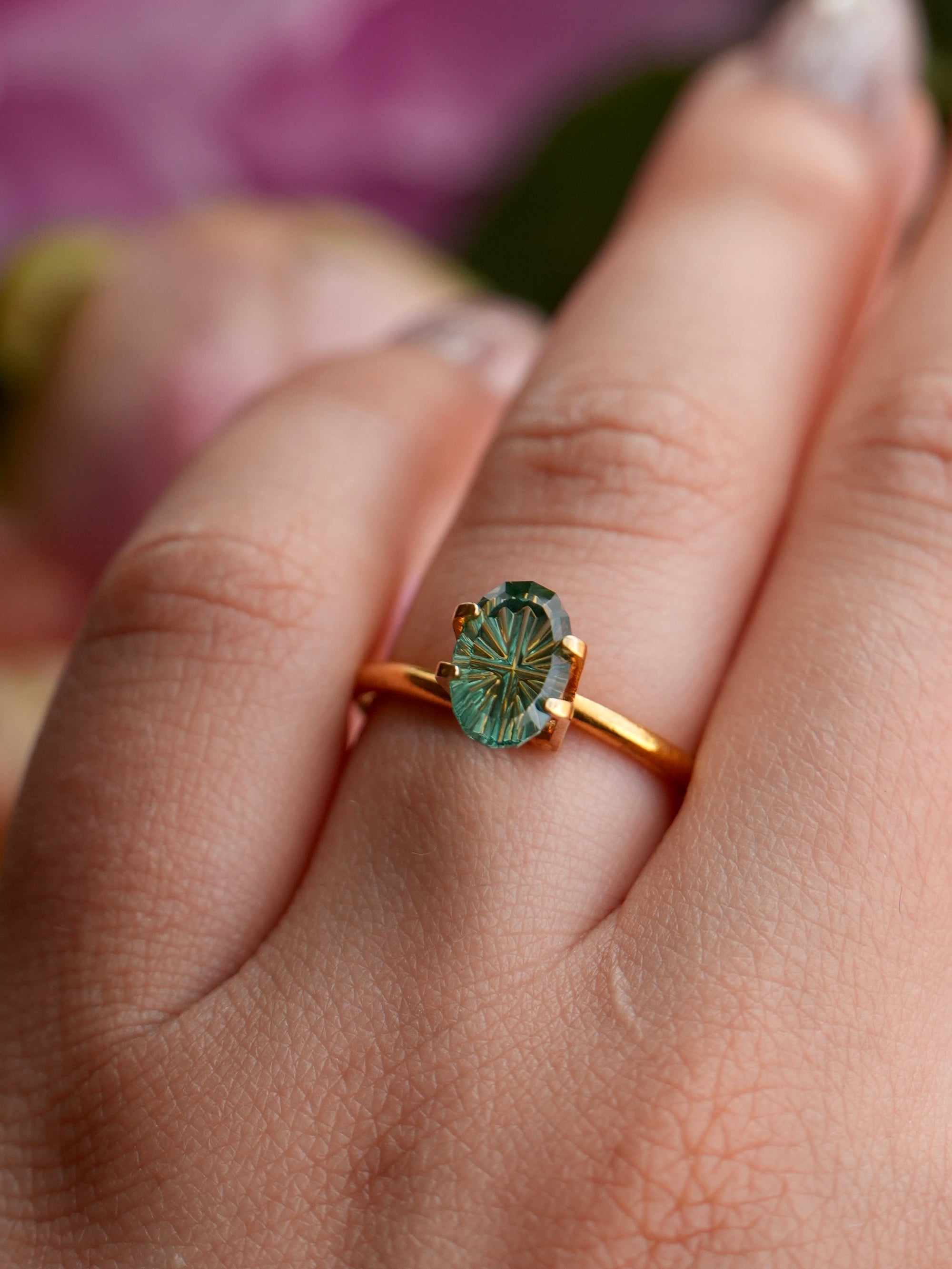 Fantasy cut Oval Lab Green Sapphire 9x6mm
