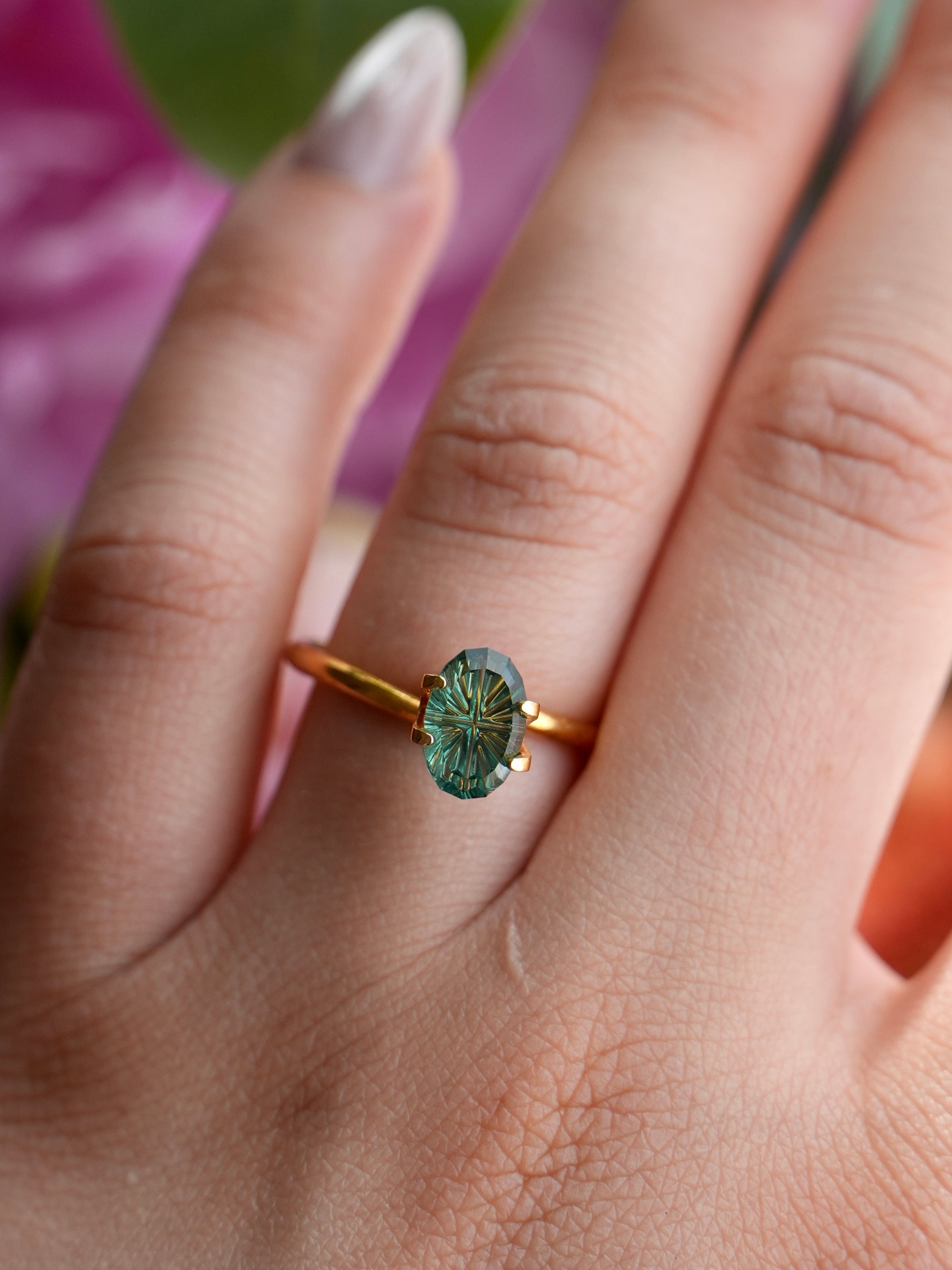 Fantasy cut Oval Lab Green Sapphire 9x6mm