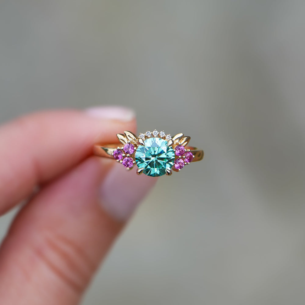 Regal | Green Moissanite, Pink Lab Sapphire & Lab Diamonds