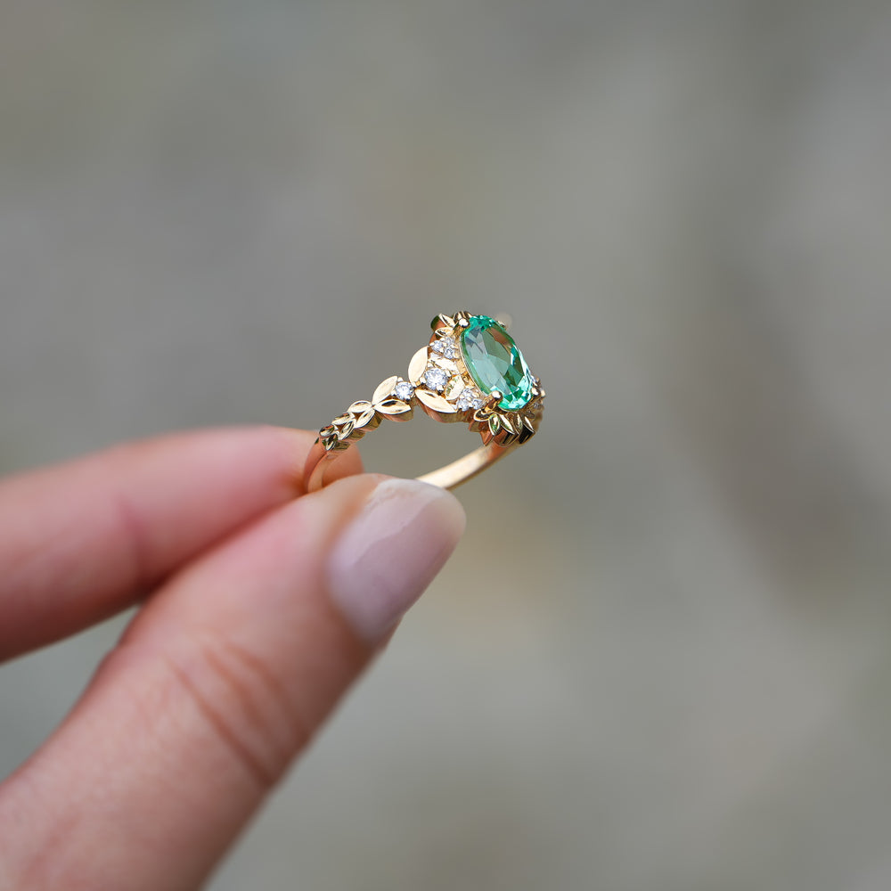 Laurel | Green Lab Sapphire 6x9mm & Lab Diamonds