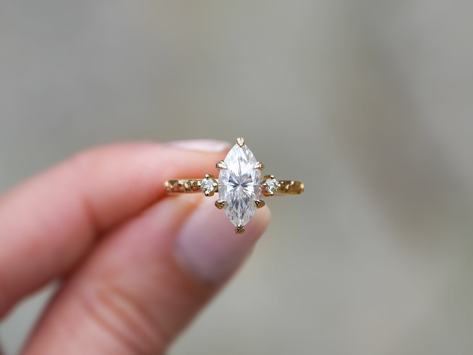 Willow | Marquise Moissanite Gold Leaves