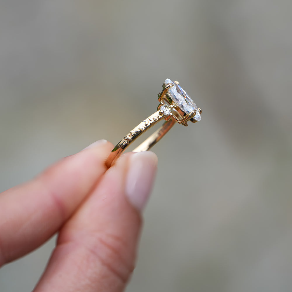 Eden | Moissanite Marquise 14ct Gold Leaves