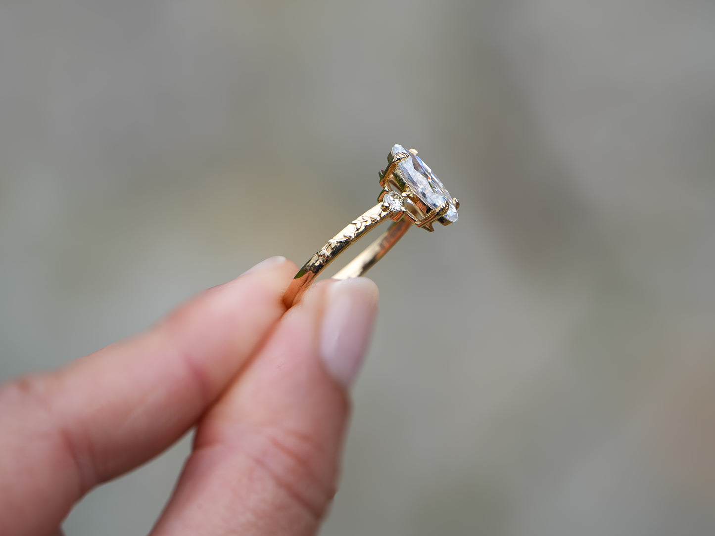 Eden | Moissanite Marquise 14ct Gold Leaves