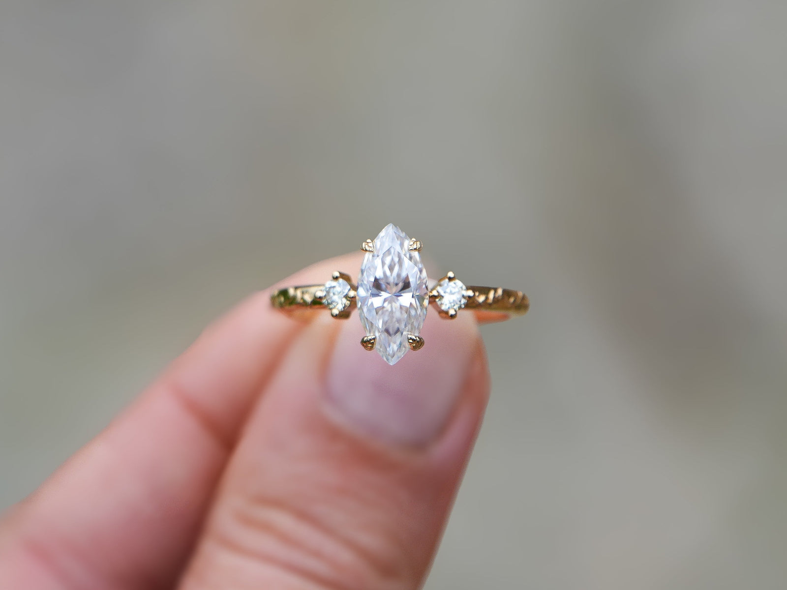 Eden | Moissanite Marquise 14ct Gold Leaves