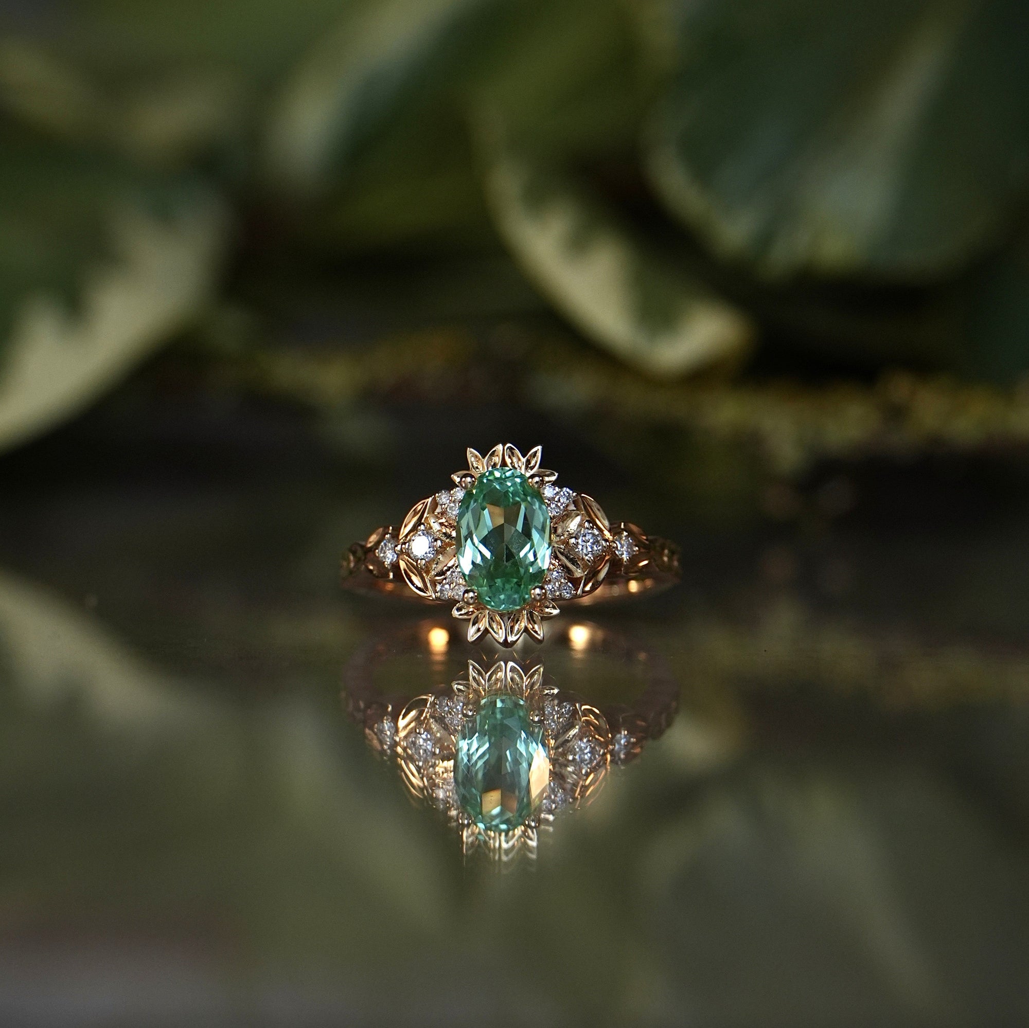 Laurel | Green Lab Sapphire 6x9mm & Lab Diamonds
