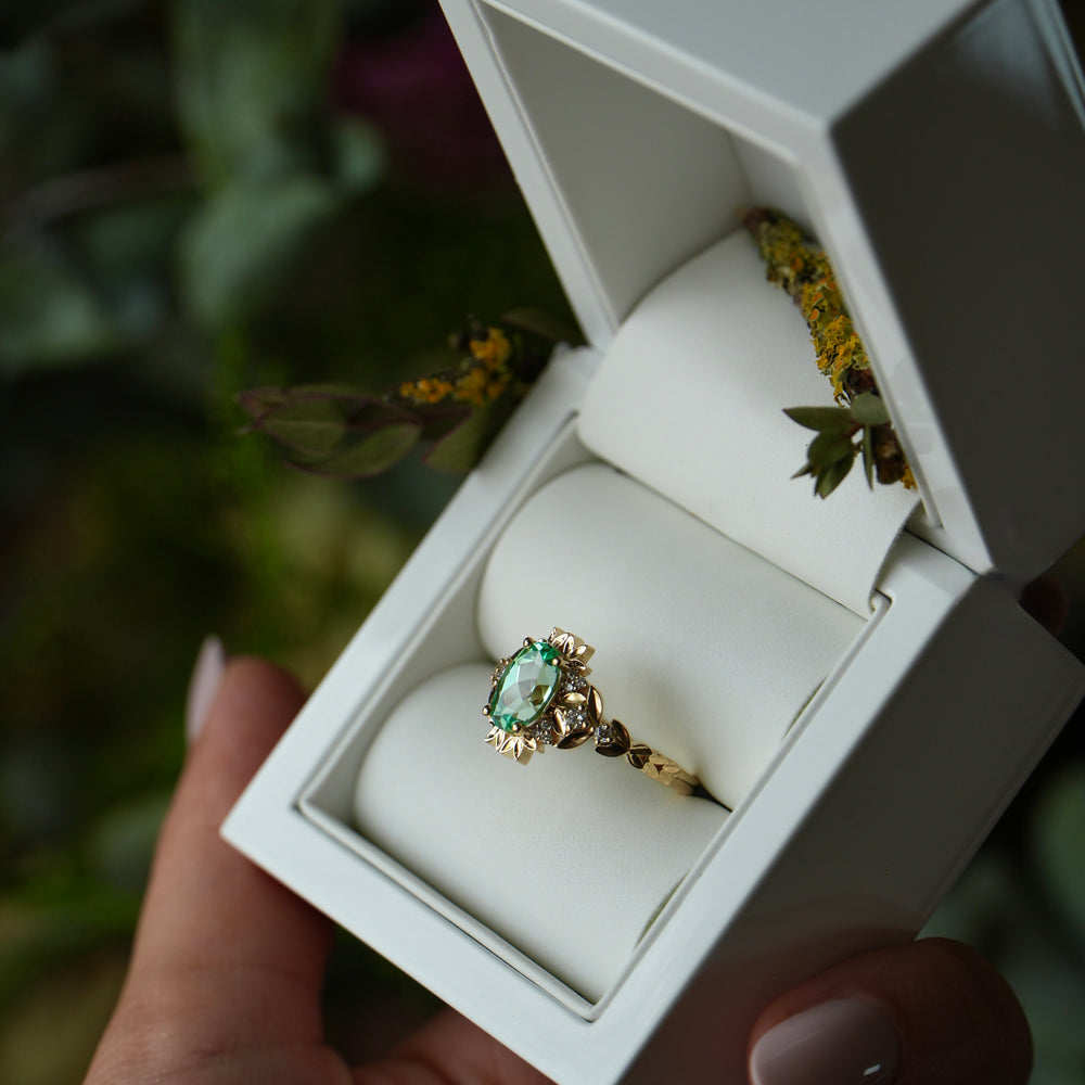 Laurel | Green Lab Sapphire 6x9mm & Lab Diamonds