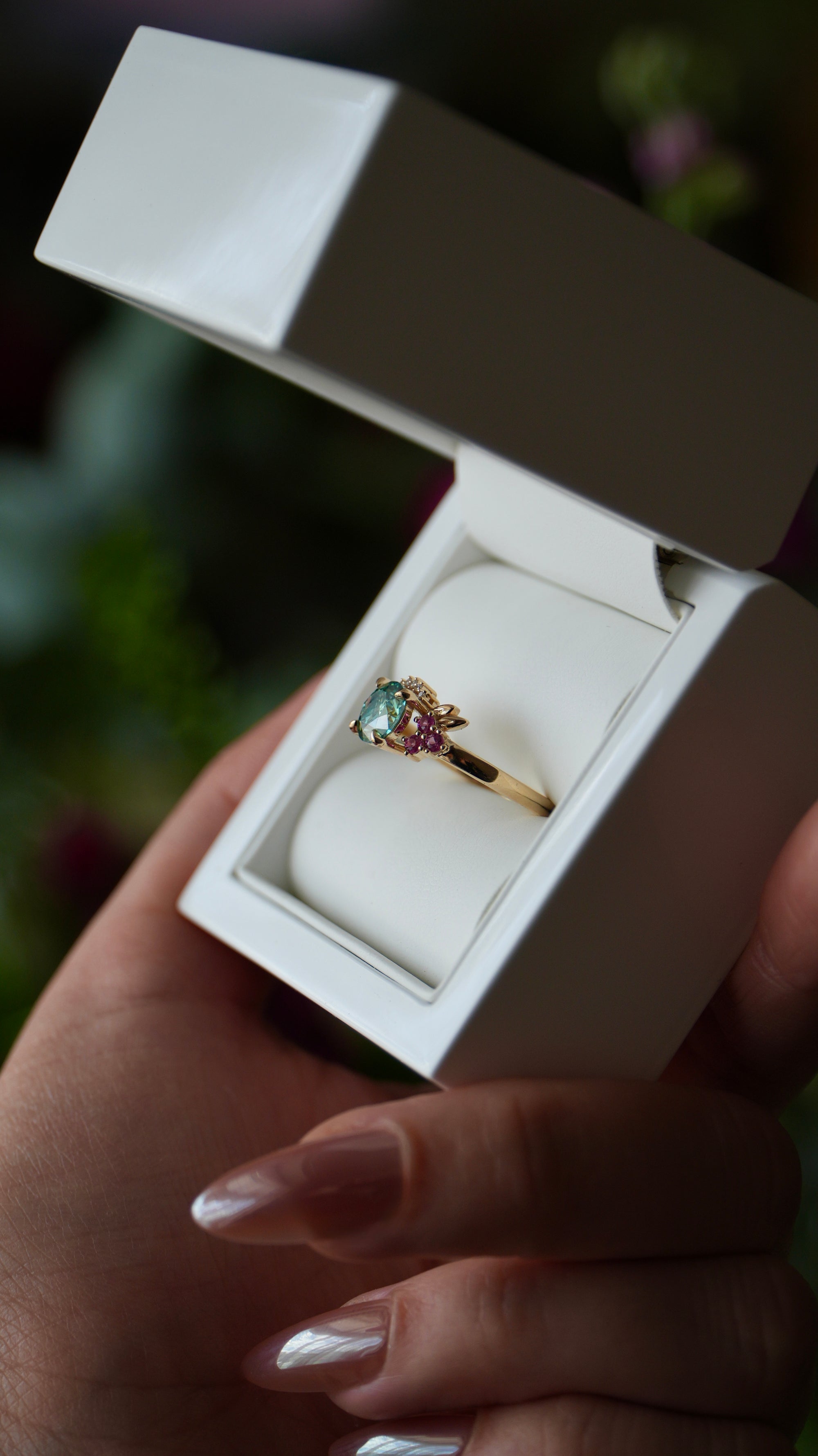 Regal | Green Moissanite, Pink Lab Sapphire & Lab Diamonds