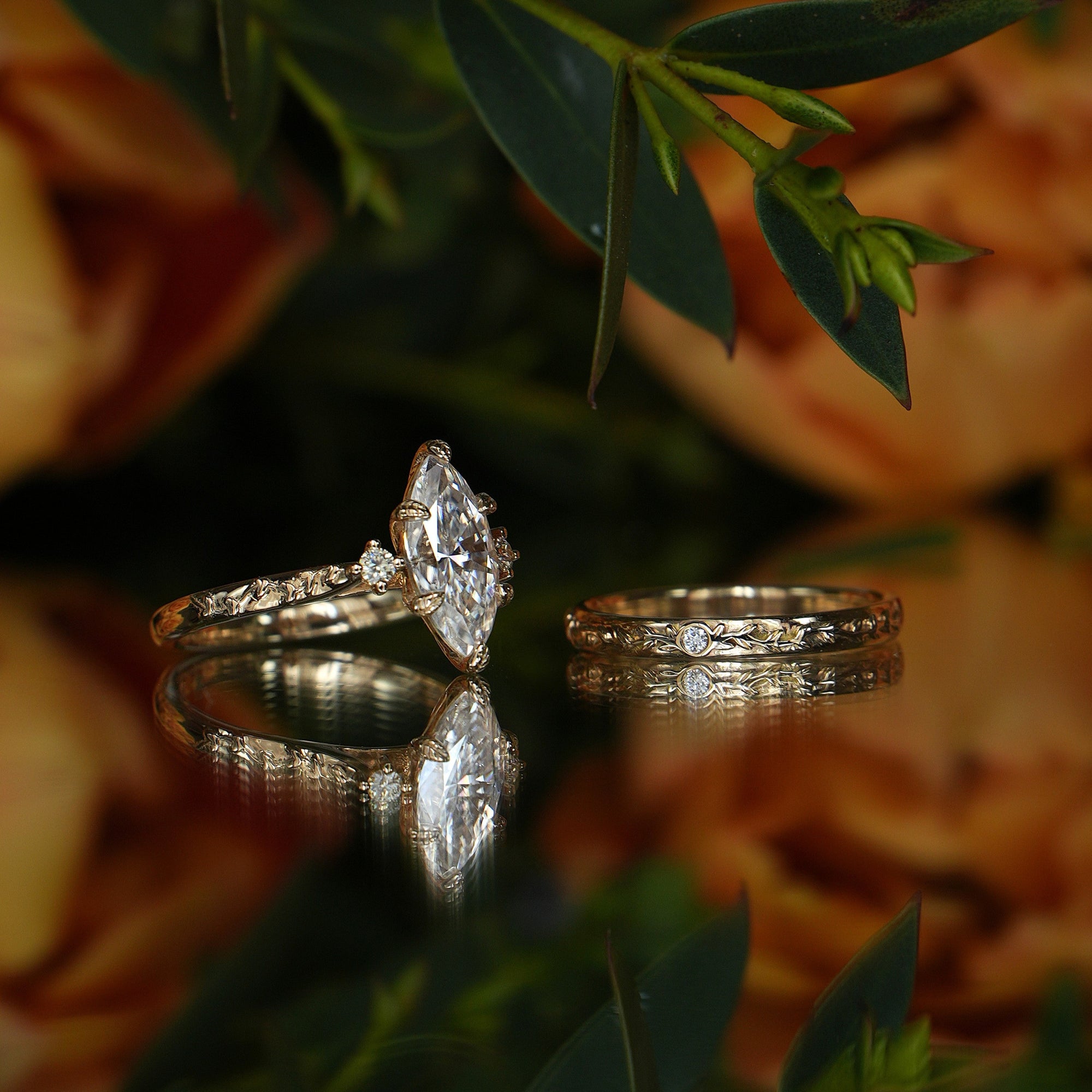 Marigold | Lab Diamond Gold leaves band