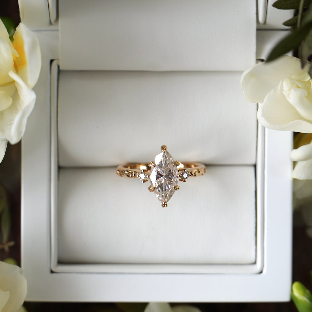 Willow | Marquise Moissanite, Lab Diamond Gold Leaves