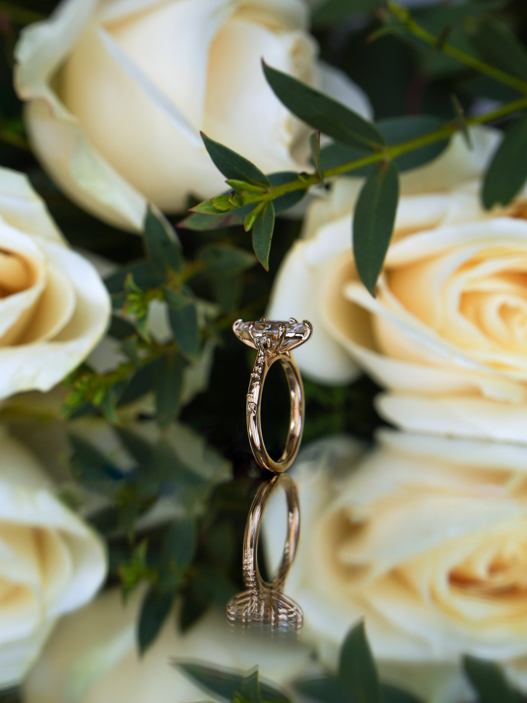 Willow | Marquise Moissanite, Lab Diamond Gold Leaves